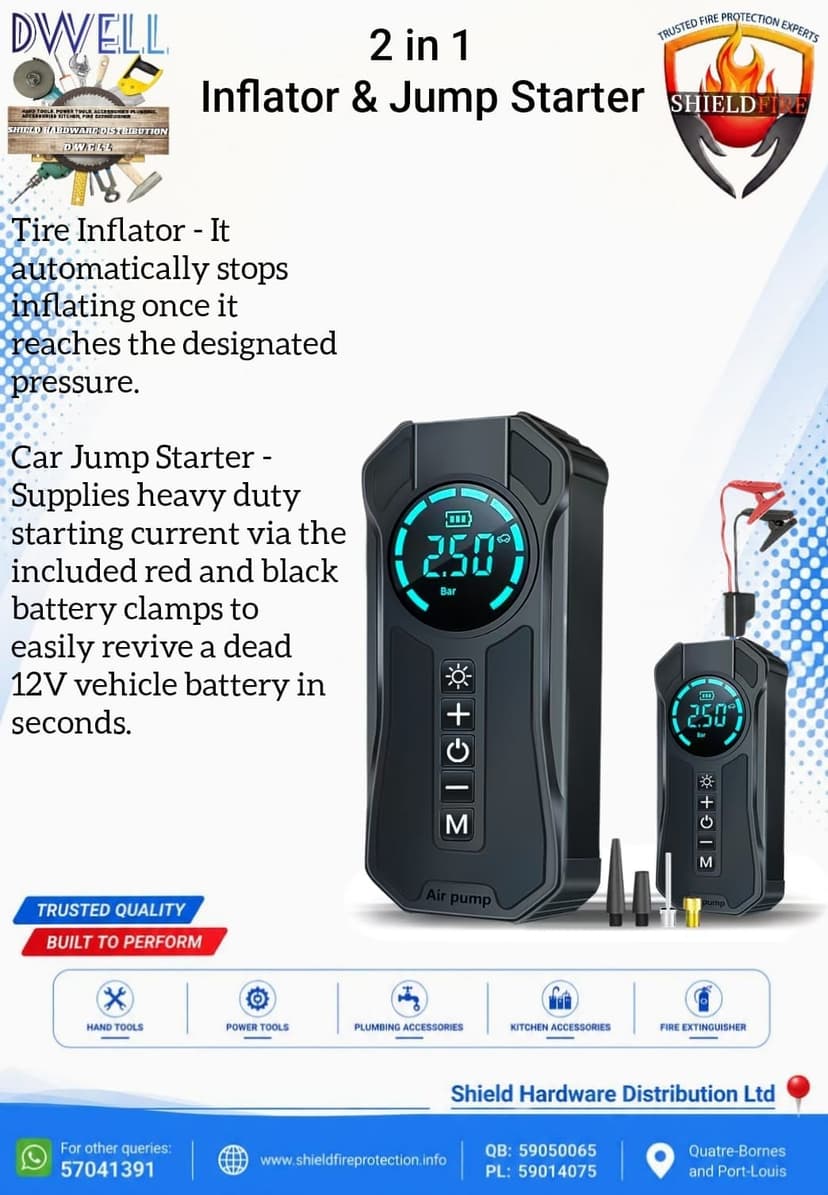 Dwell 2-in-1 Digital Smart Tyre Inflator & 12V Car Jump Starter