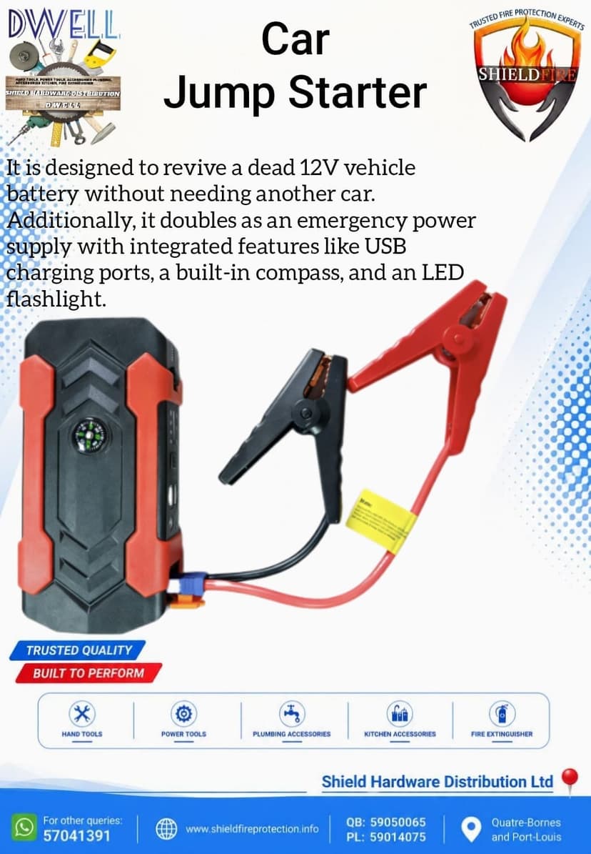 Dwell Emergency 12V Car Jump Starter Power Bank with Compass & LED