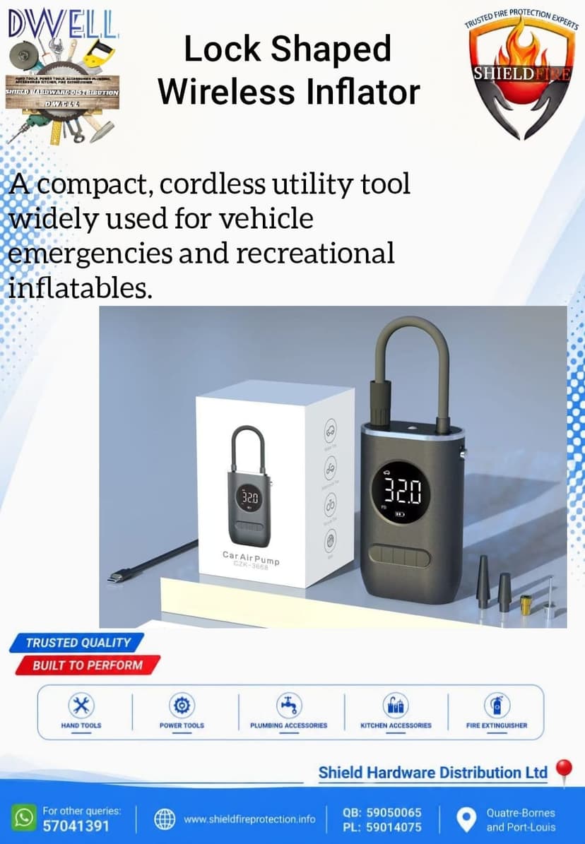 Dwell Wireless Smart Digital Tyre Inflator Pump (Padlock Design)